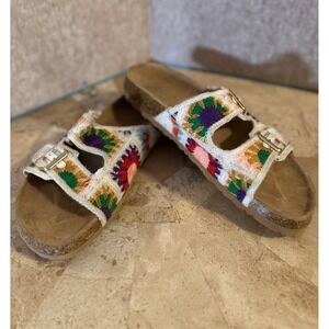 DL Embroidered Cork‎ Slide Sandals Women's Size 11 Colorful Boho EUC